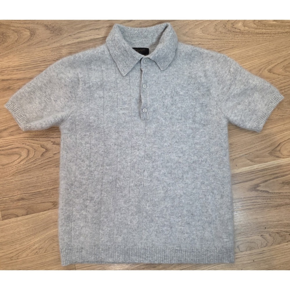 Goyo Gobi Cashmere Polo Womens Medium Gray 1/4 Button Short Sleeve Mongolia Made
